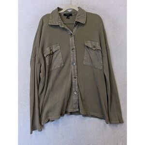 Forever 21 Womens Small Olive Green‎ Waffle Knit Button Down Shacket Shirt Top